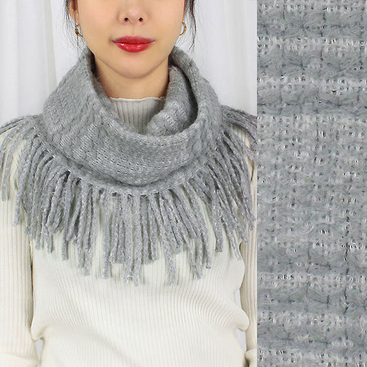 TWO TONE KNIT TUBE SCARF W/TASSEL