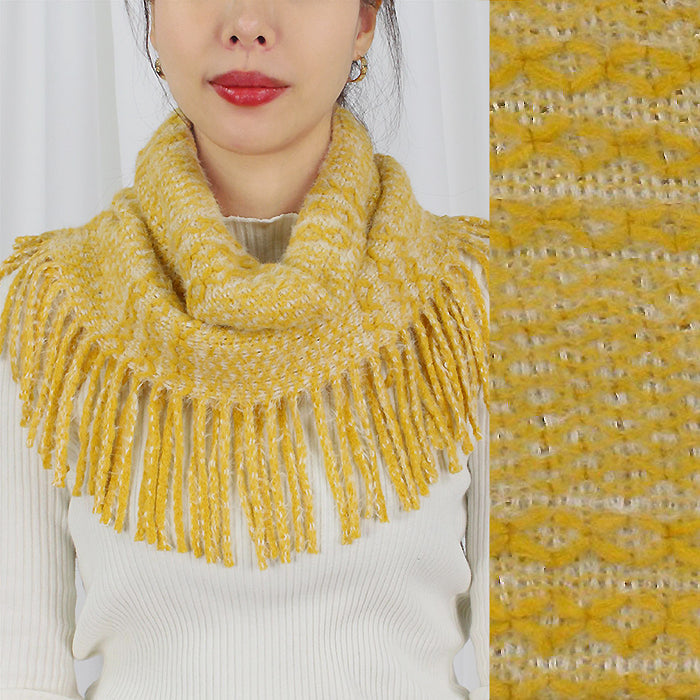 TWO TONE KNIT TUBE SCARF W/TASSEL