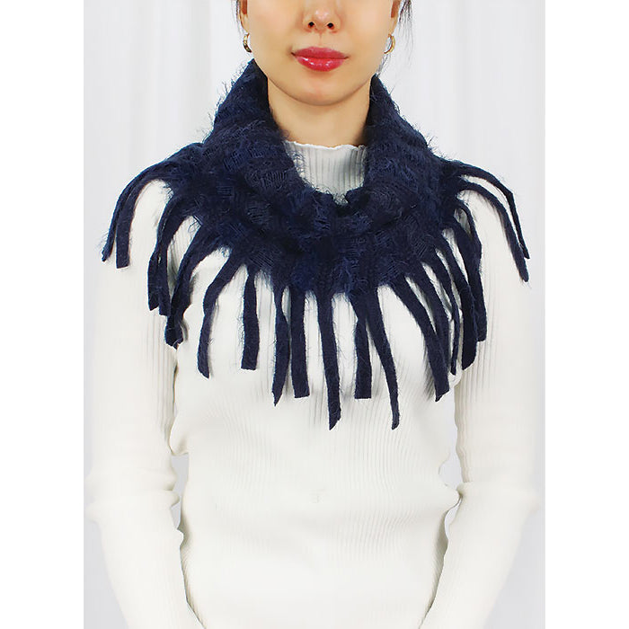 STRIPE KNIT TUBE SCARF W/TASSEL