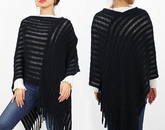 STRIPE TEXTURE KNIT PONCHO