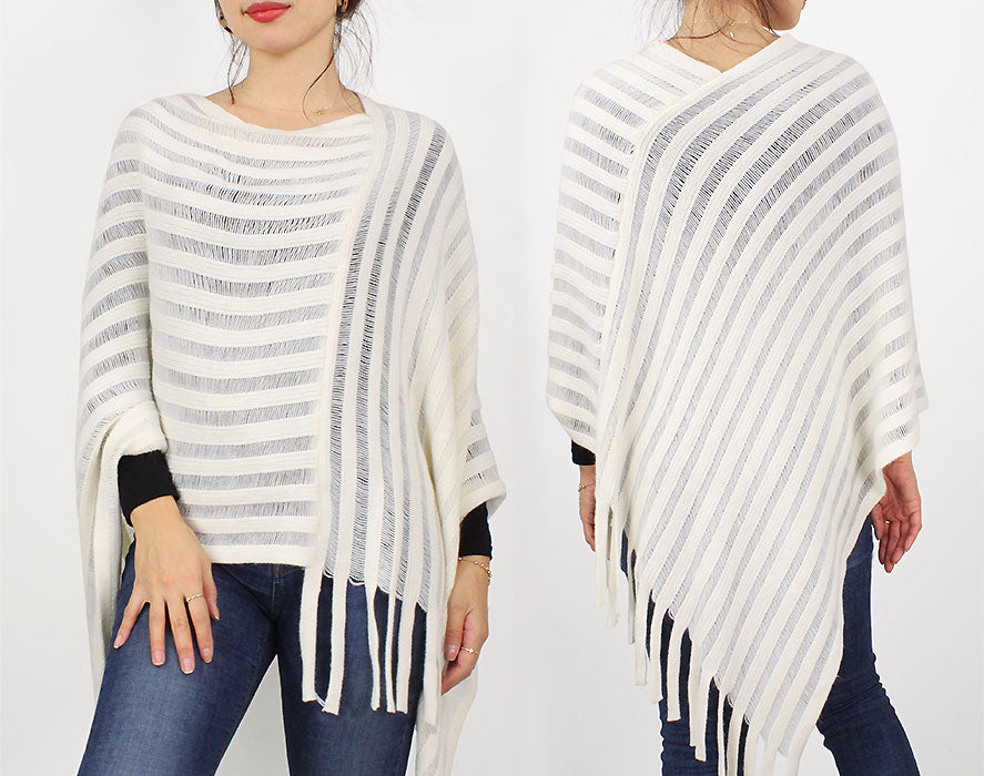 STRIPE TEXTURE KNIT PONCHO