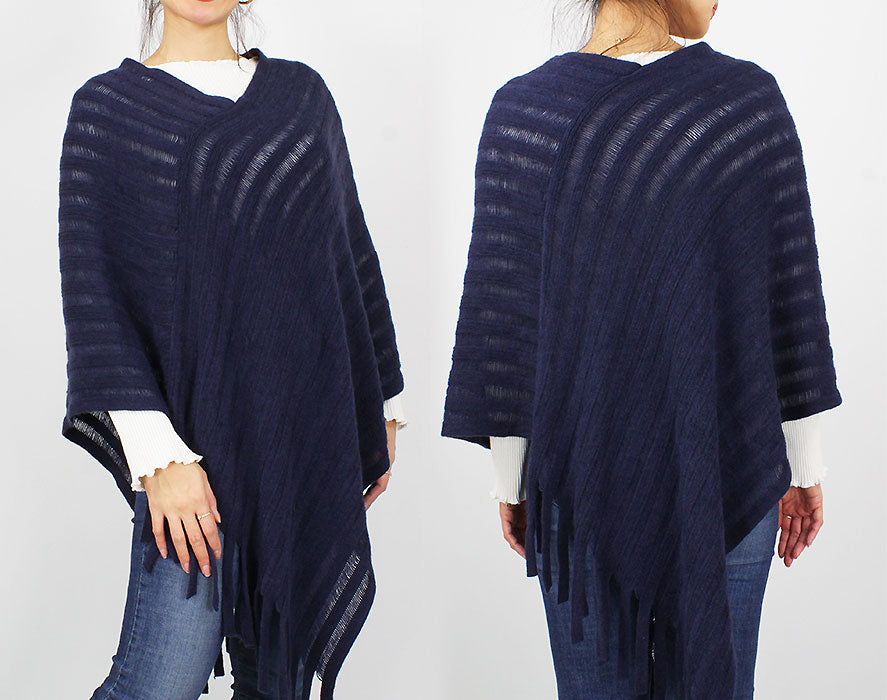 STRIPE TEXTURE KNIT PONCHO