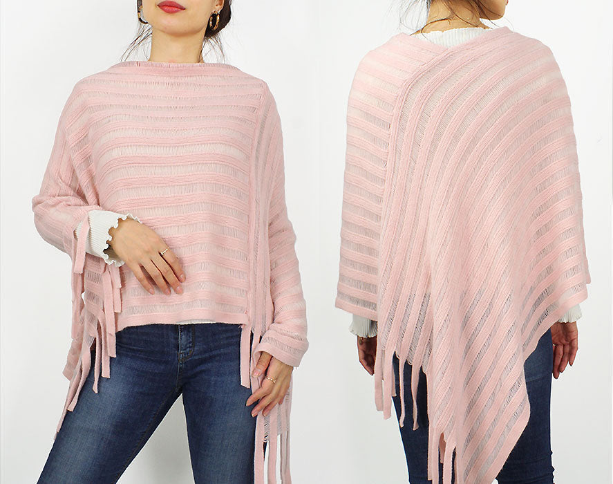 STRIPE TEXTURE KNIT PONCHO