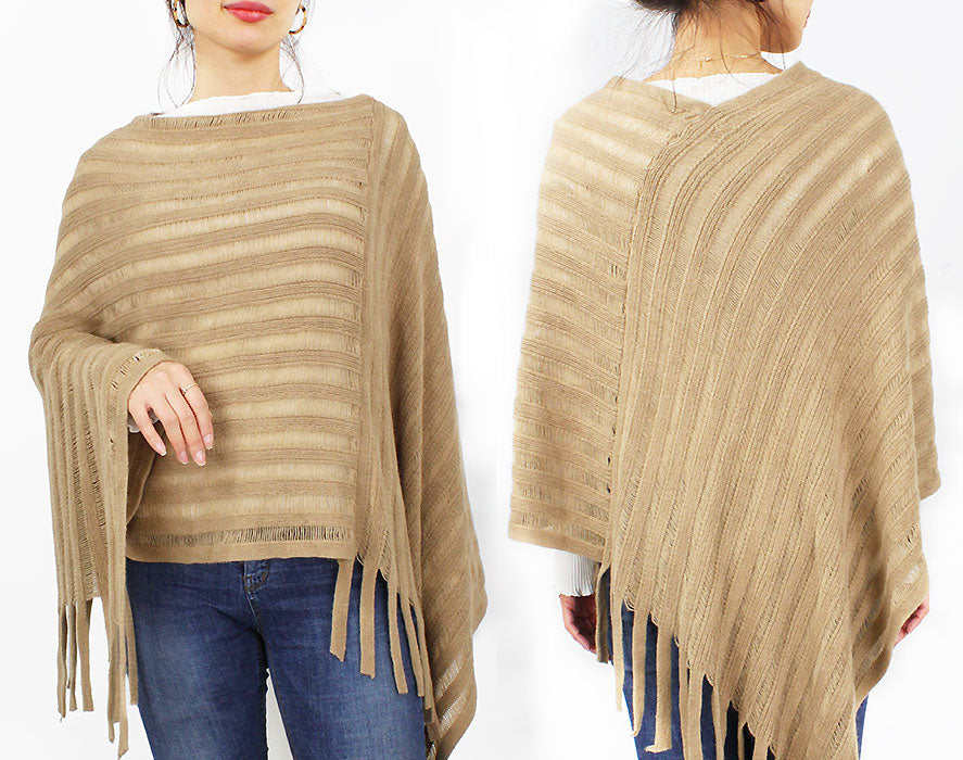 STRIPE TEXTURE KNIT PONCHO