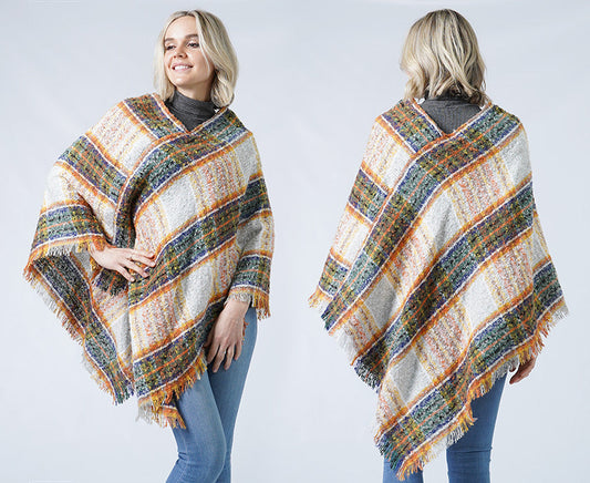 PLAID PATTERN WOVEN PONCHO