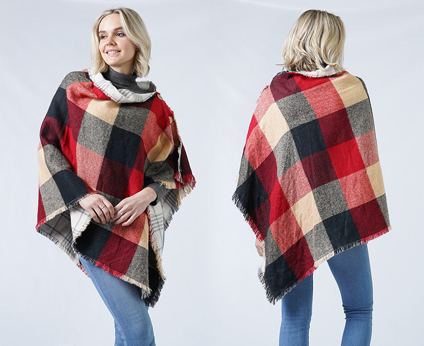 CHECK REVERSIBLE BUTTON PONCHO