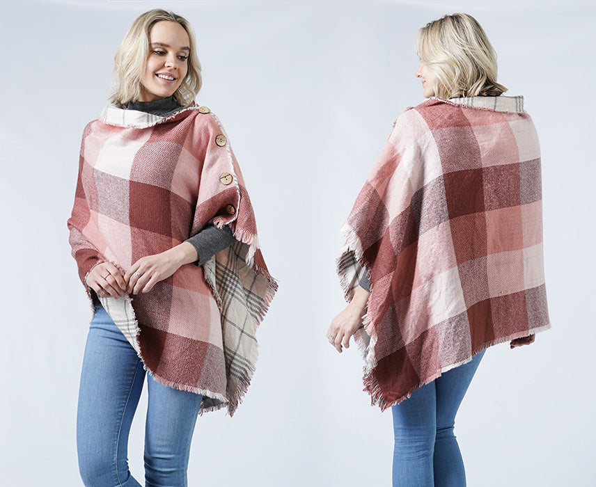 CHECK REVERSIBLE BUTTON PONCHO