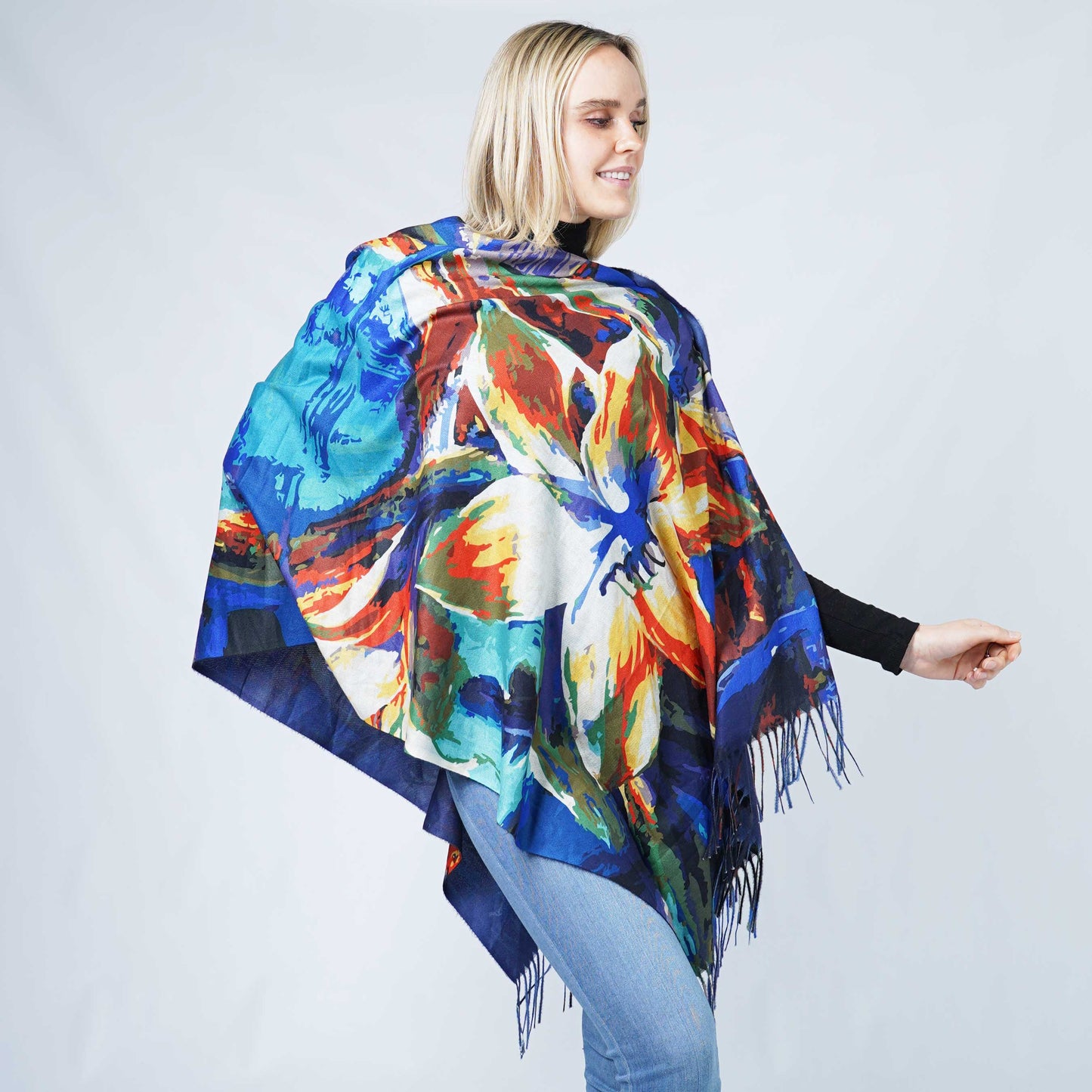 FLOWER MULTI WEAR OBLONG SCARF/PONCHO