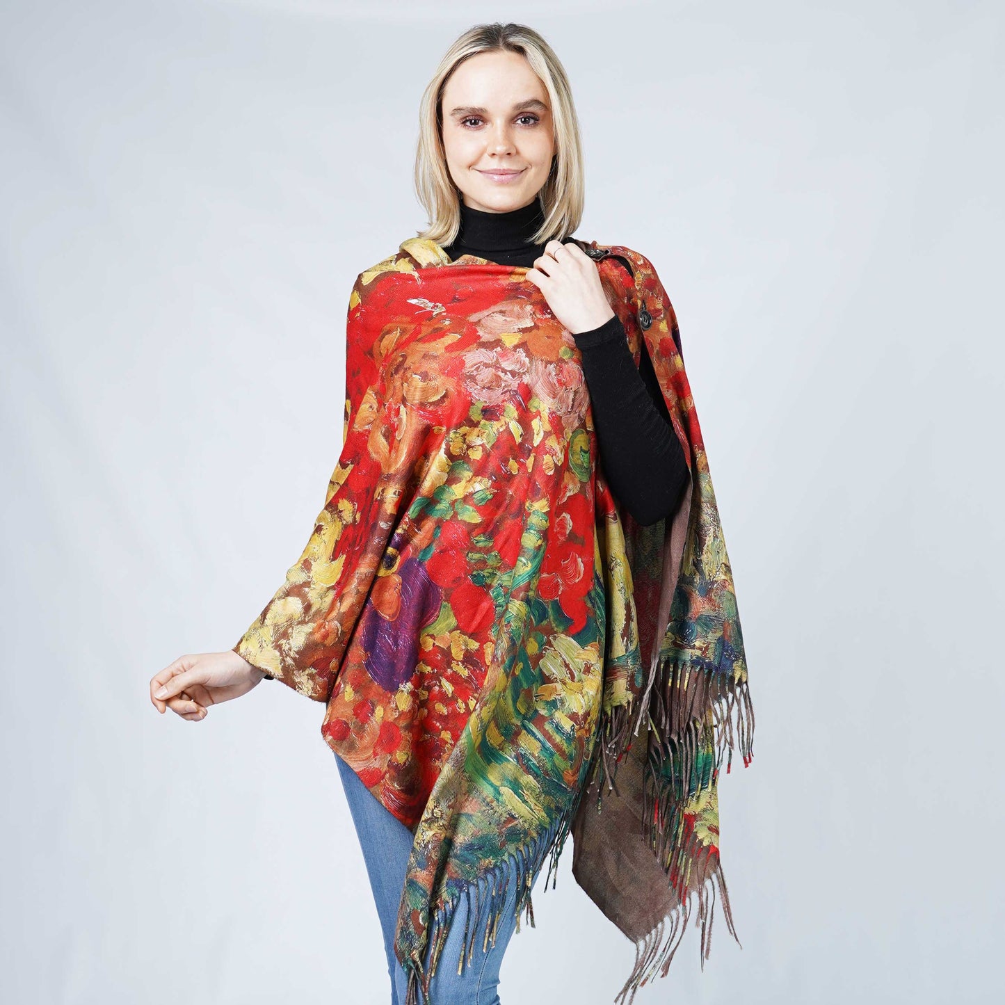 FLOWER MULTI WEAR OBLONG SCARF/PONCHO