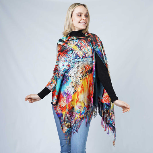 ABSTRACT MULTI WEAR OBLONG SCARF/PONCHO