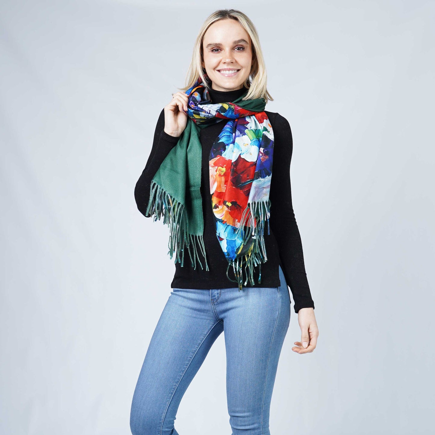 FLOWER PRINT MULTI WEAR OBLONG SCARF/PONCHO