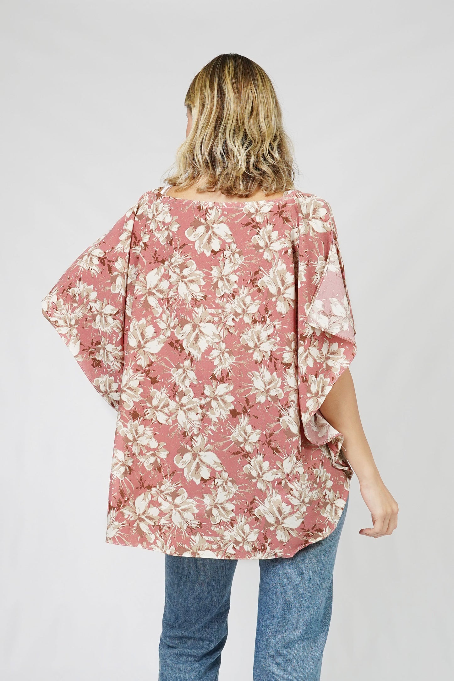 FLOWER PRINT SLIT ROUND PONCHO