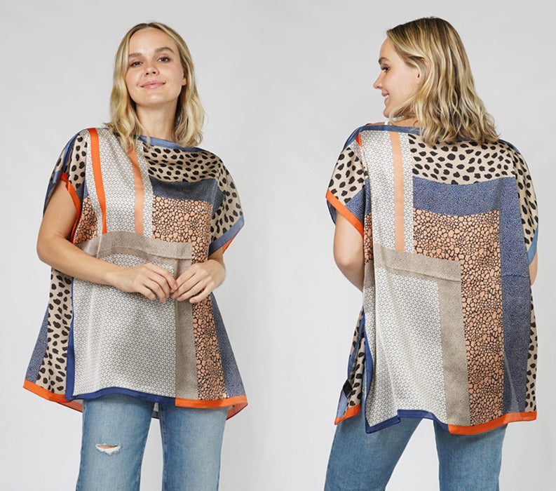 MULTI PRINT SATIN PONCHO