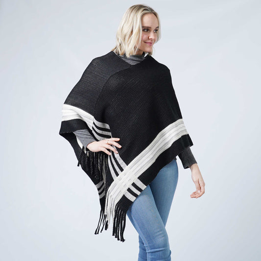 KNIT PONCHO W/TASSEL