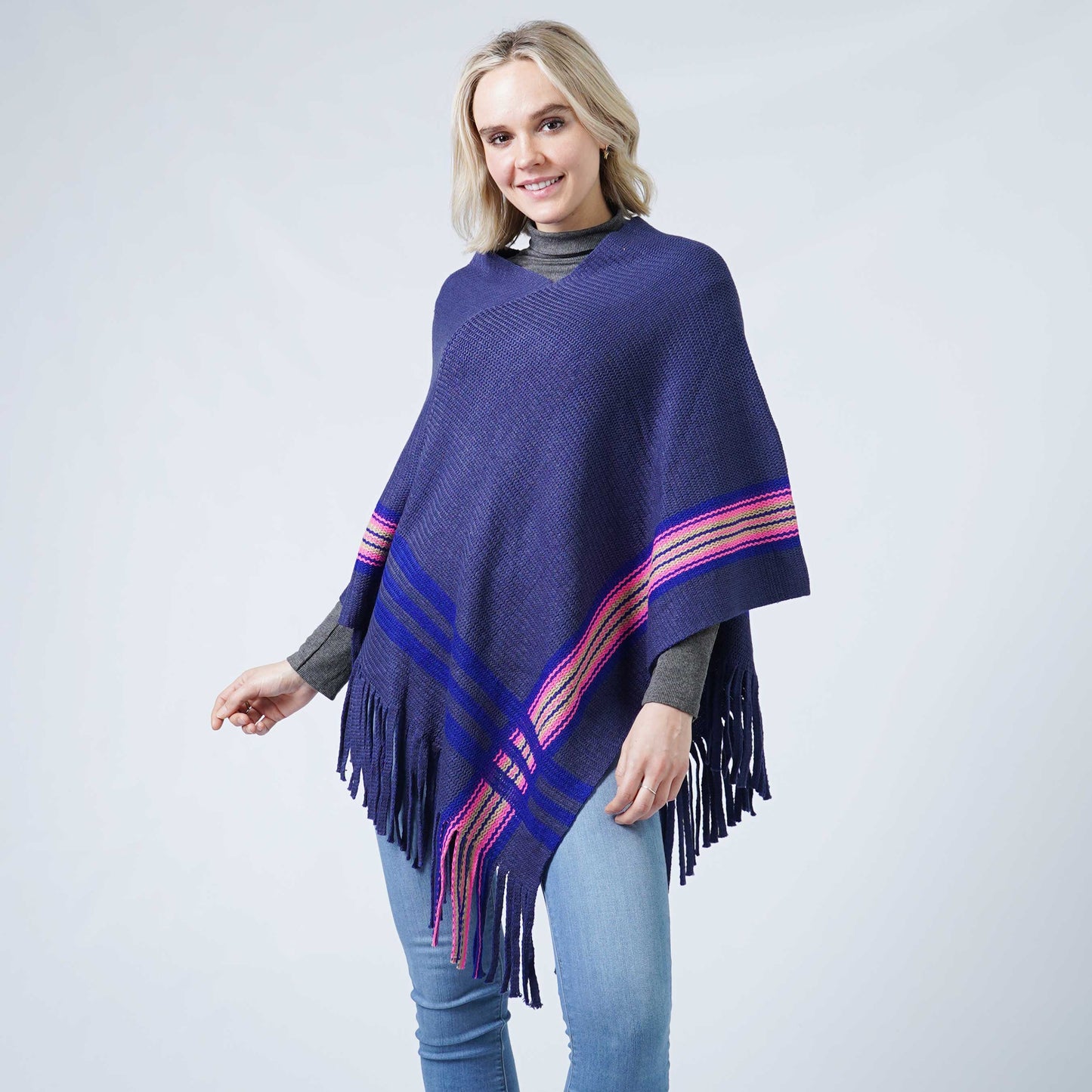 KNIT PONCHO W/TASSEL