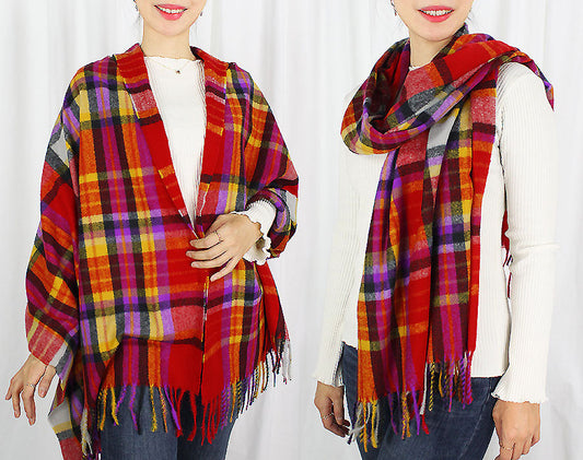 PLAID SOFT OBLONG SCARF W/TASSEL