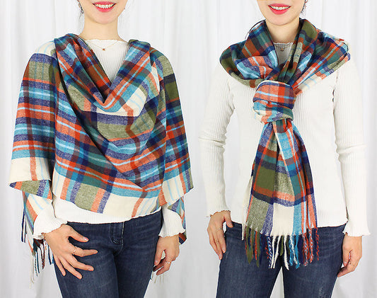 PLAID SOFT OBLONG SCARF W/TASSEL