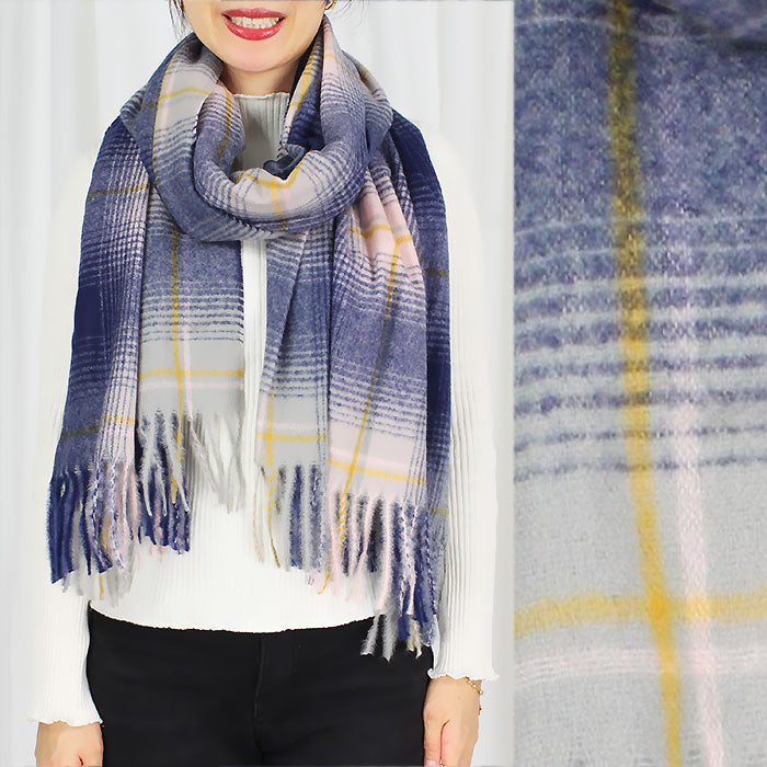 PLAID SOFT OBLONG SCARF W/TASSEL