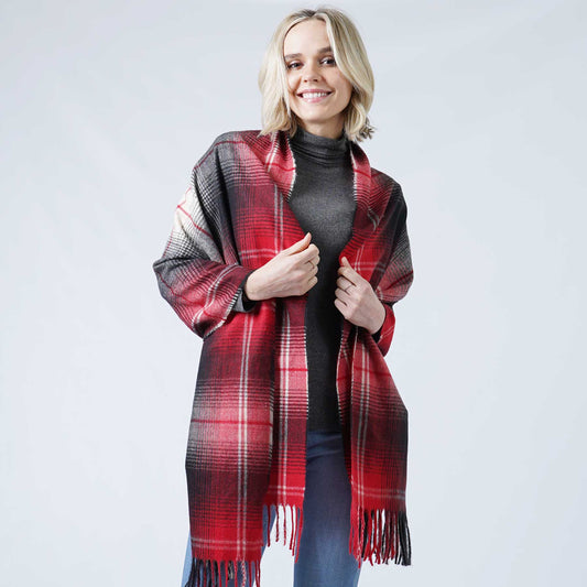 PLAID SOFT OBLONG SCARF W/TASSEL