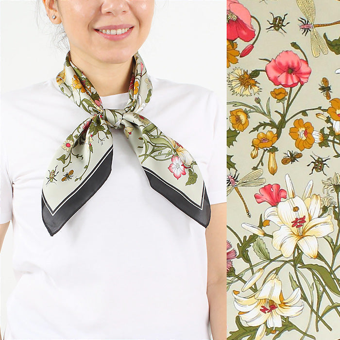 FLOWER PRINT SATIN SQUARE SCARF