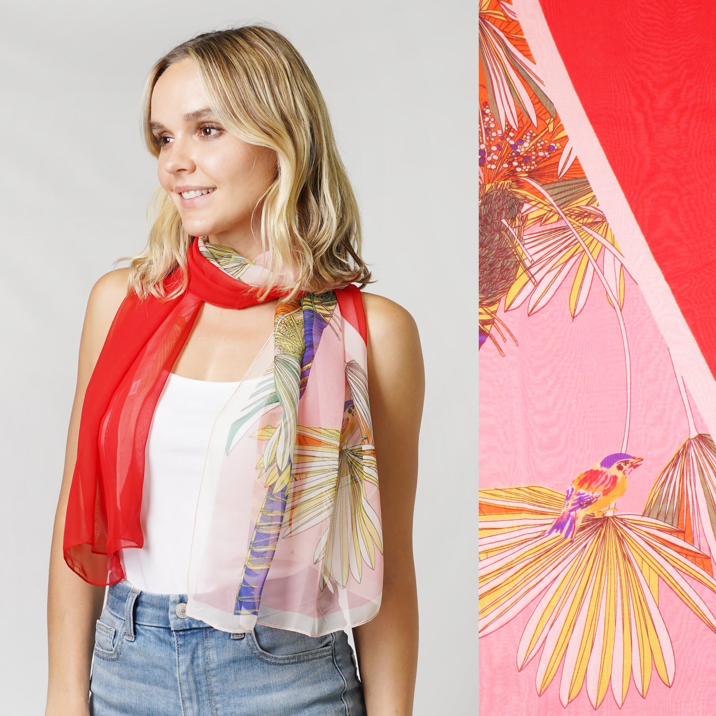 TROPICAL PRINT CHIFFON OBLONG SCARF