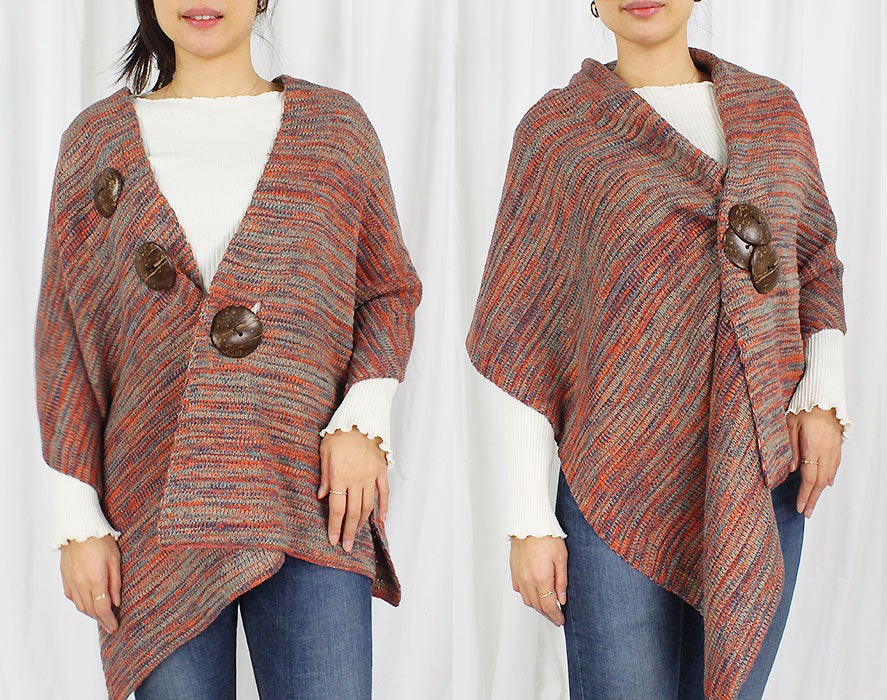 MULTICOLOR KNIT COCONUT BUTTON SHAWL