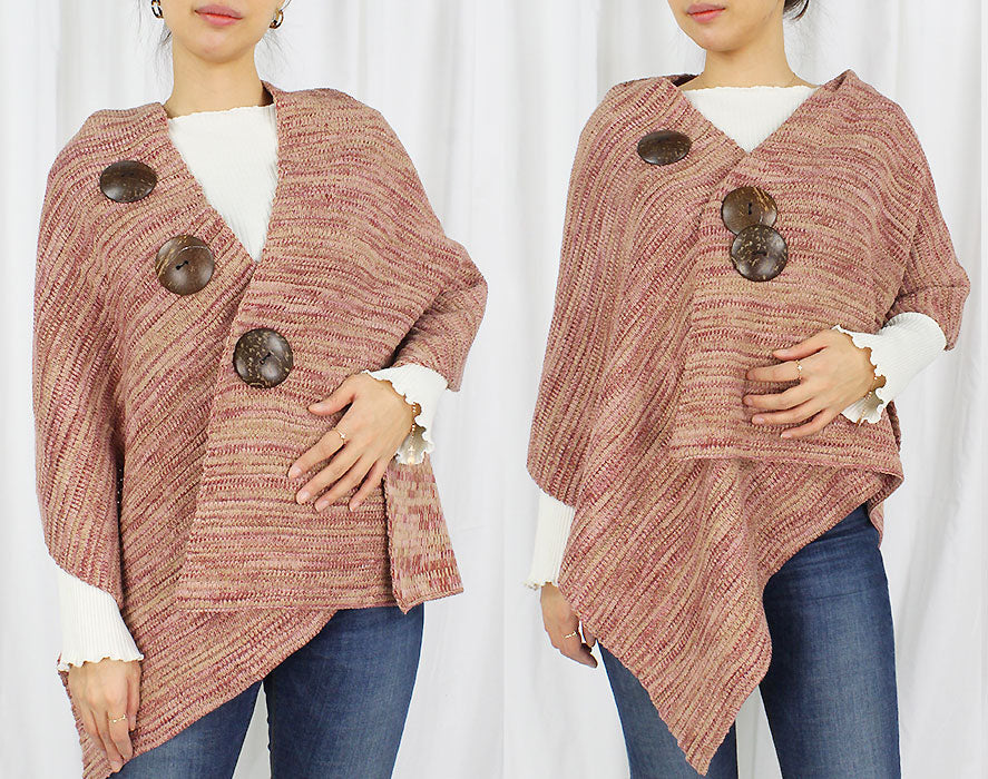 MULTICOLOR KNIT COCONUT BUTTON SHAWL