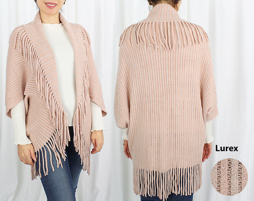 LUREX KNIT VEST/SHRUG W/TASSEL