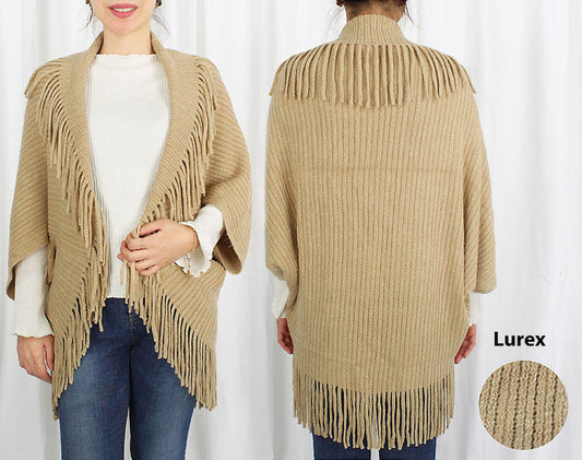 LUREX KNIT VEST/SHRUG W/TASSEL