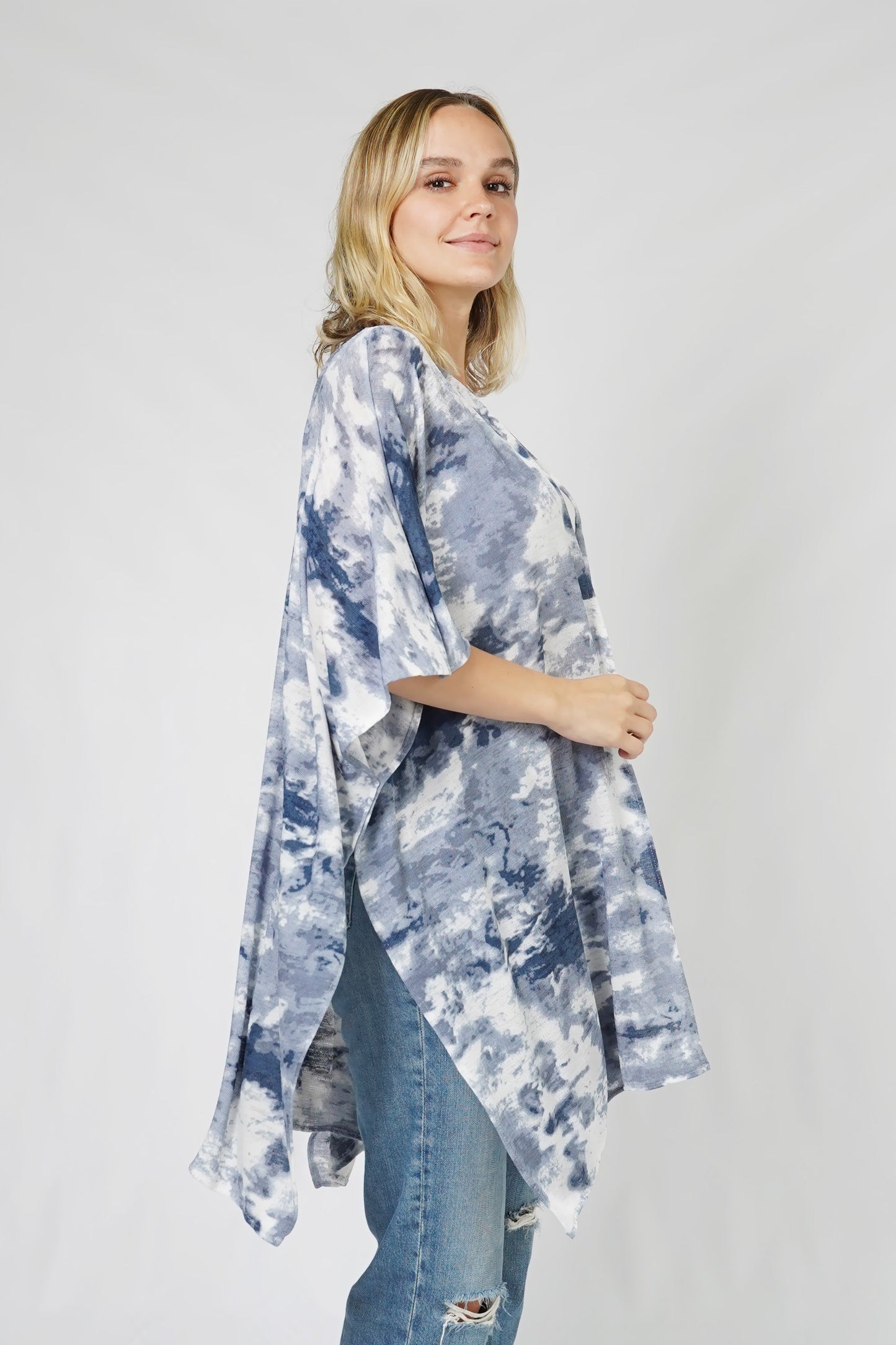 TIE DYE PRINT STRETCH KIMONO/VEST