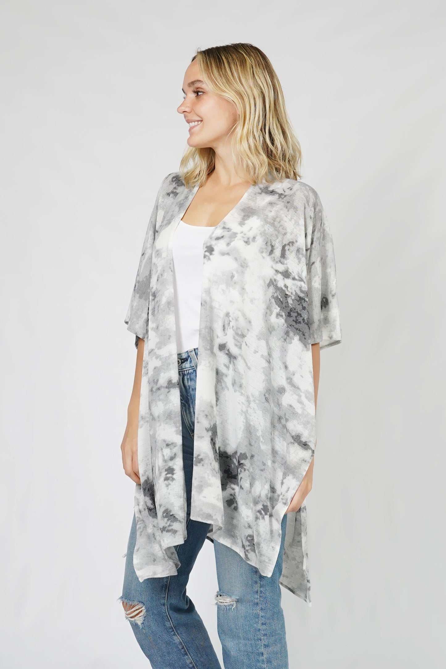 TIE DYE PRINT STRETCH KIMONO/VEST