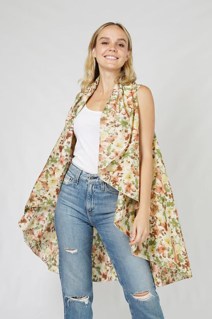 FLOWER PRINT ROUND CHIFFON VEST