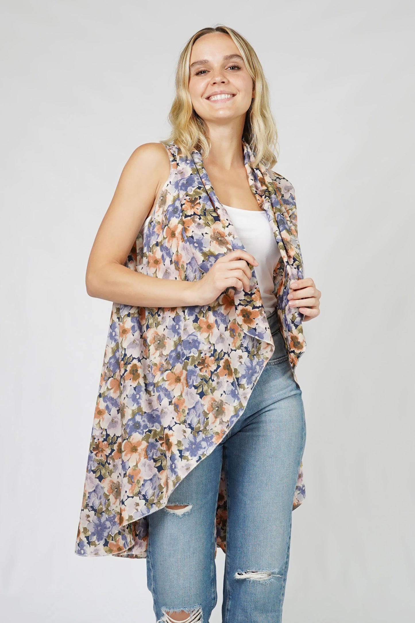 FLOWER PRINT ROUND CHIFFON VEST