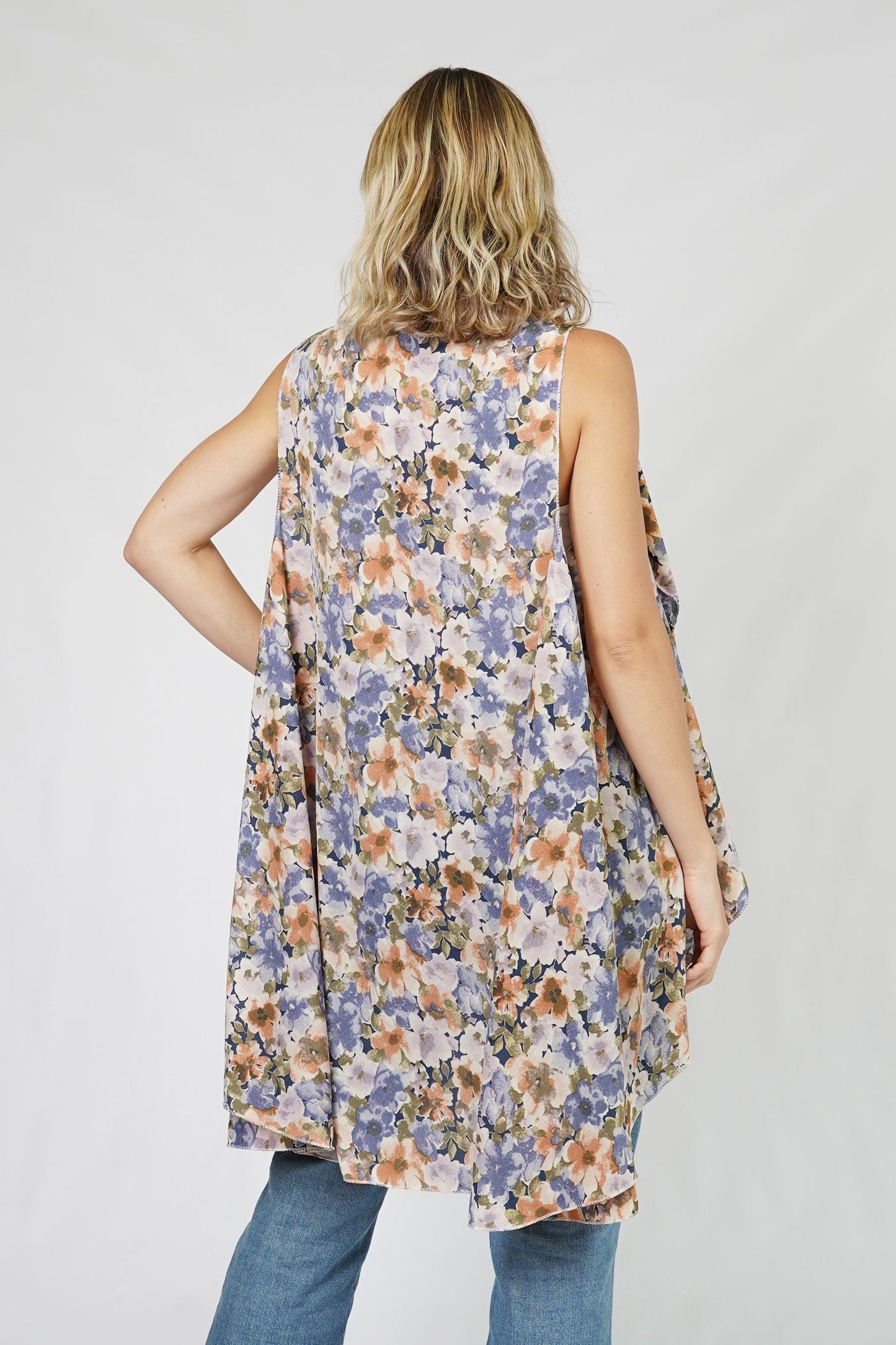 FLOWER PRINT ROUND CHIFFON VEST