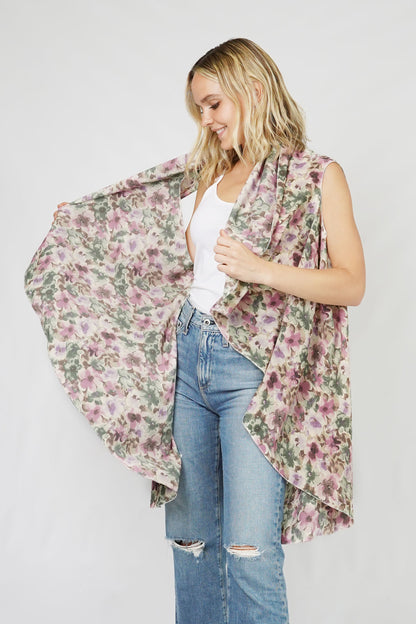 FLOWER PRINT ROUND CHIFFON VEST