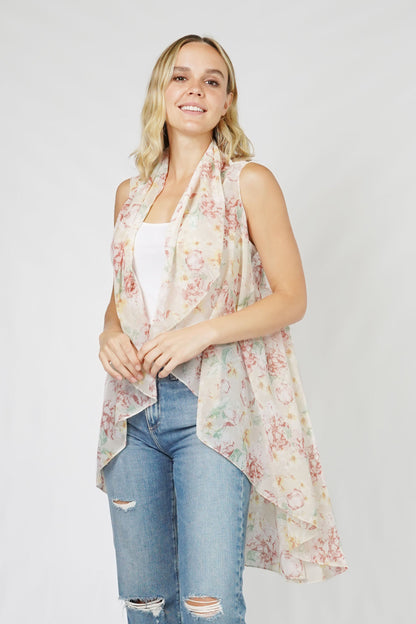 FLOWER PRINT ROUND CHIFFON VEST