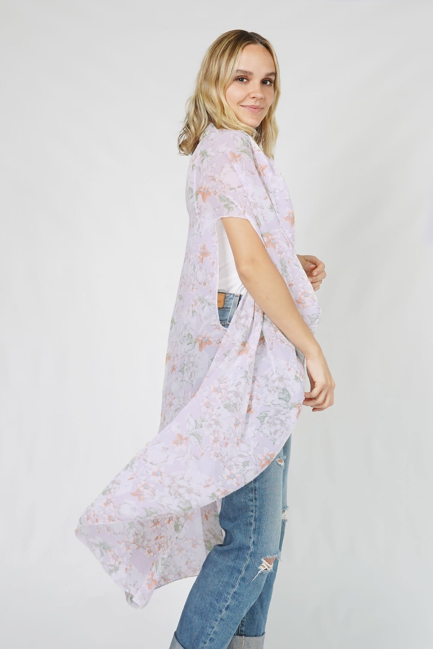 FLOWER PRINT ROUND CHIFFON VEST