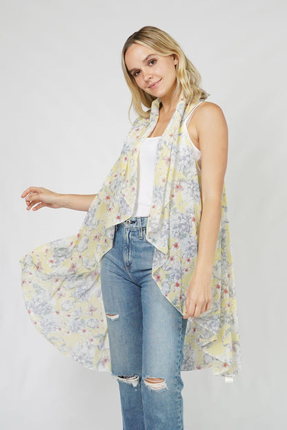 FLOWER PRINT ROUND CHIFFON VEST