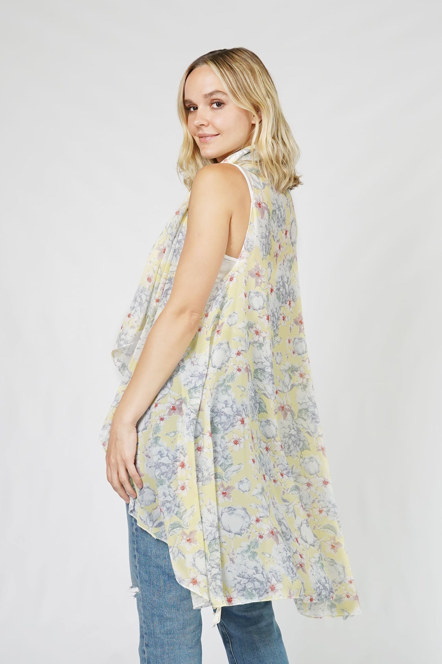 FLOWER PRINT ROUND CHIFFON VEST