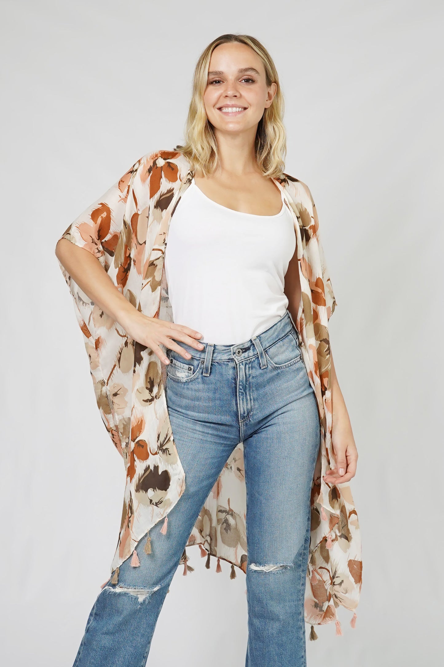 FLORAL PRINT KIMONO/VEST