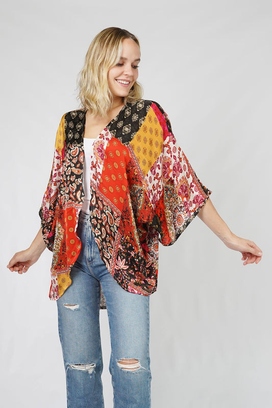 PATCHWORK PRINT SLIKY KIMONO