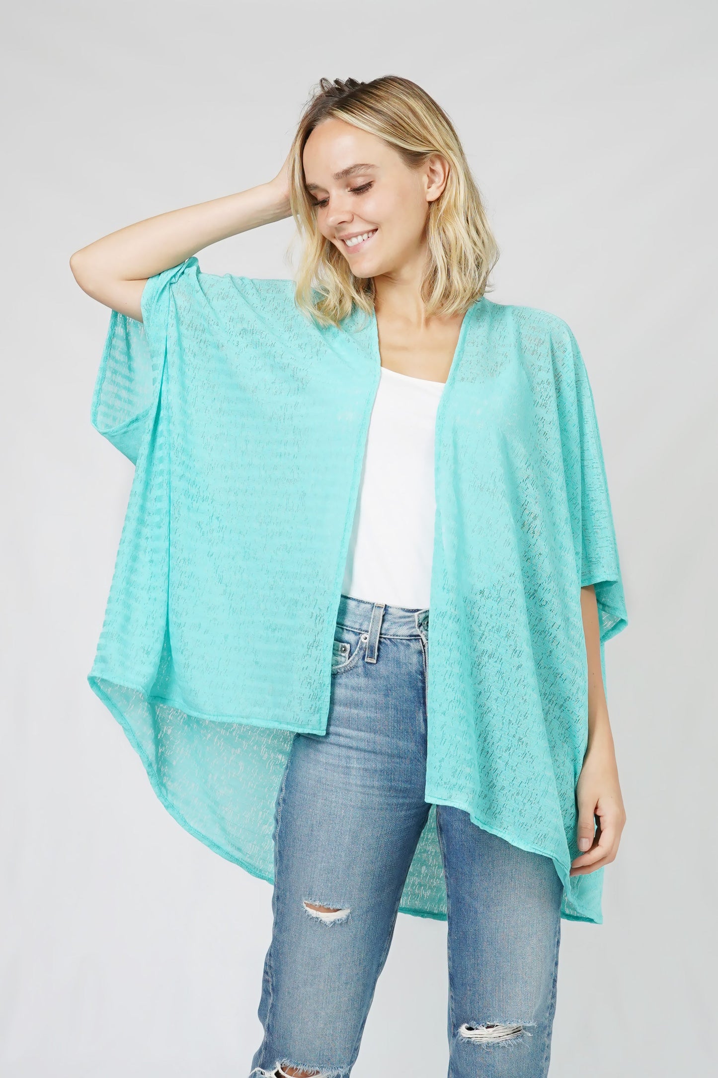 STRIPE TEXTURE KNIT RELAXED KIMONO