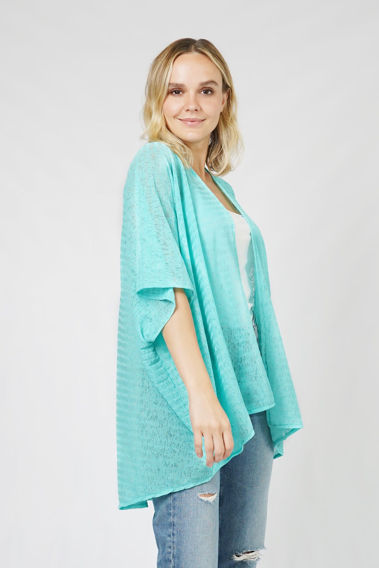 STRIPE TEXTURE KNIT RELAXED KIMONO